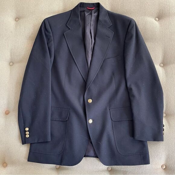 Jos A Bank Navy Dark Blue Blazer Gold Button 43L - Picture 1 of 9
